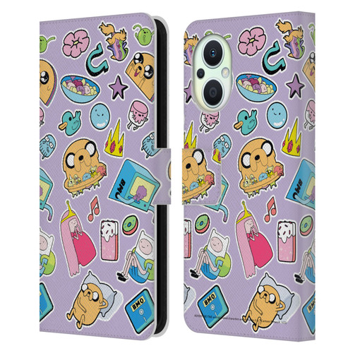 Adventure Time Graphics Icons Leather Book Wallet Case Cover For OPPO Reno8 Lite