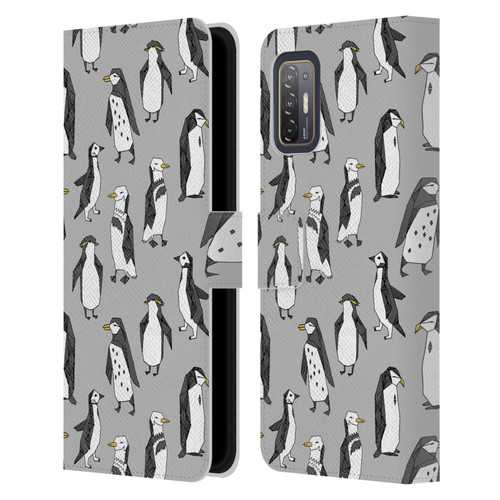 Andrea Lauren Design Birds Gray Penguins Leather Book Wallet Case Cover For HTC Desire 21 Pro 5G