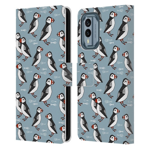 Andrea Lauren Design Birds Puffins Leather Book Wallet Case Cover For Nokia X30