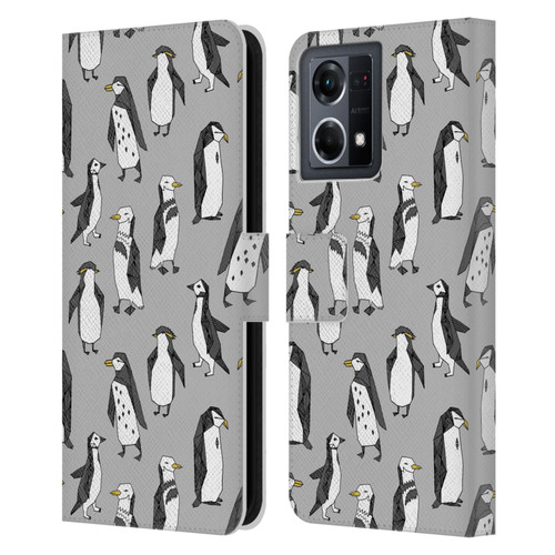 Andrea Lauren Design Birds Gray Penguins Leather Book Wallet Case Cover For OPPO Reno8 4G