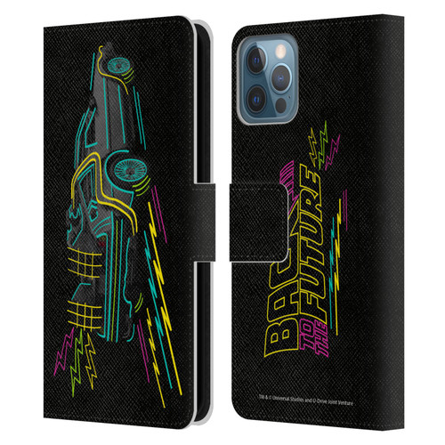 Back to the Future I Composed Art Neon Leather Book Wallet Case Cover For Apple iPhone 12 / iPhone 12 Pro