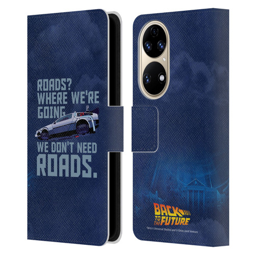 Back to the Future I Graphics Delorean 2 Leather Book Wallet Case Cover For Huawei P50