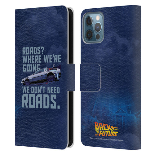 Back to the Future I Graphics Delorean 2 Leather Book Wallet Case Cover For Apple iPhone 12 / iPhone 12 Pro