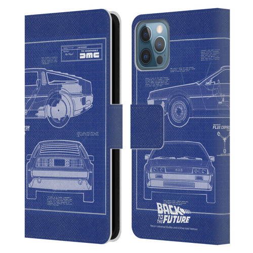 Back to the Future I Key Art Blue Print Leather Book Wallet Case Cover For Apple iPhone 12 / iPhone 12 Pro