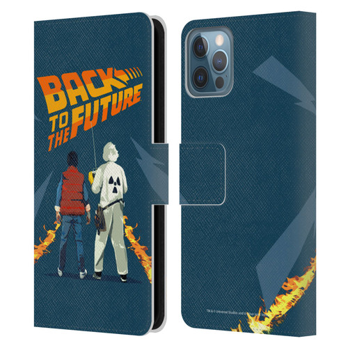 Back to the Future I Key Art Dr. Brown And Marty Leather Book Wallet Case Cover For Apple iPhone 12 / iPhone 12 Pro