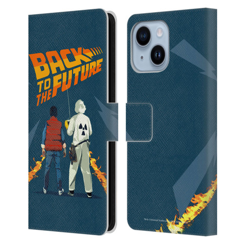 Back to the Future I Key Art Dr. Brown And Marty Leather Book Wallet Case Cover For Apple iPhone 14 Plus
