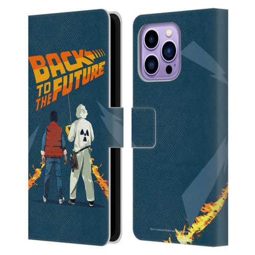 Back to the Future I Key Art Dr. Brown And Marty Leather Book Wallet Case Cover For Apple iPhone 14 Pro Max