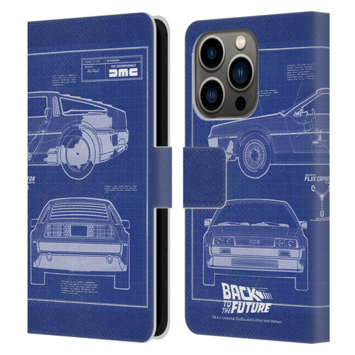 Back to the Future I Key Art Blue Print Leather Book Wallet Case Cover For Apple iPhone 14 Pro