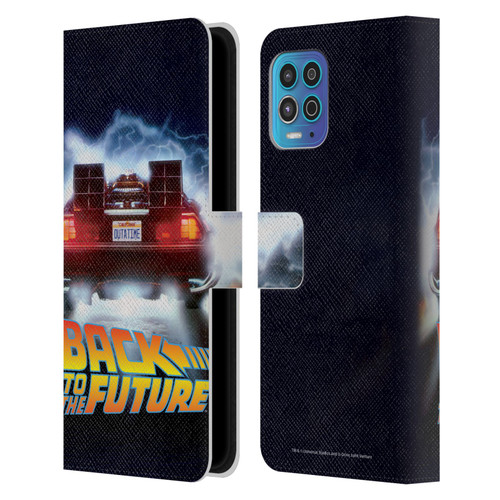 Back to the Future I Key Art Delorean Leather Book Wallet Case Cover For Motorola Moto G100
