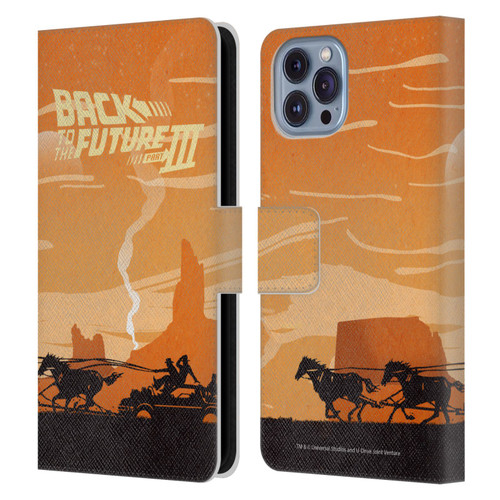 Back to the Future Movie III Car Silhouettes Car In Desert Leather Book Wallet Case Cover For Apple iPhone 14