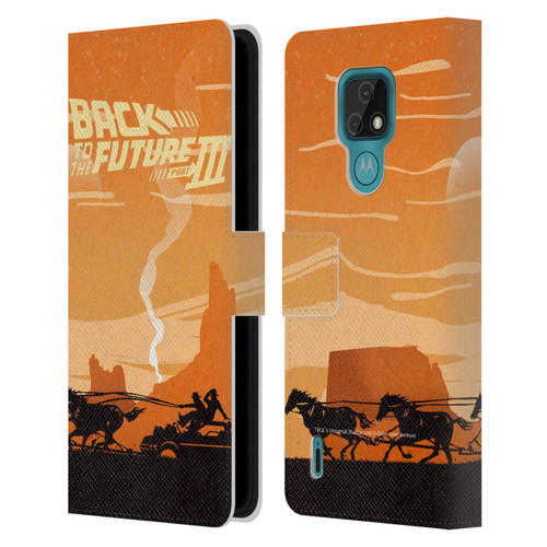 Back to the Future Movie III Car Silhouettes Car In Desert Leather Book Wallet Case Cover For Motorola Moto E7