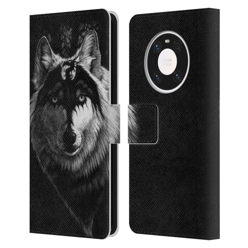 Stanley Morrison Black And White Gray Wolf With Dragon Marking Leather Book Wallet Case Cover For Huawei Mate 40 Pro 5G