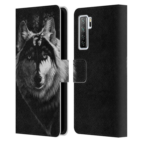 Stanley Morrison Black And White Gray Wolf With Dragon Marking Leather Book Wallet Case Cover For Huawei Nova 7 SE/P40 Lite 5G