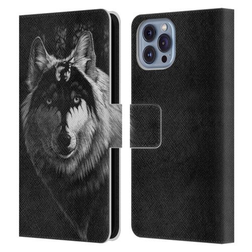 Stanley Morrison Black And White Gray Wolf With Dragon Marking Leather Book Wallet Case Cover For Apple iPhone 14