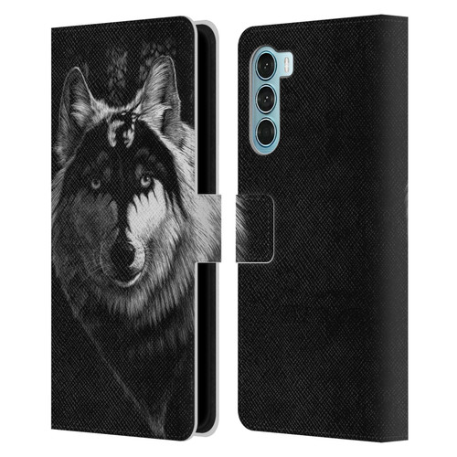 Stanley Morrison Black And White Gray Wolf With Dragon Marking Leather Book Wallet Case Cover For Motorola Edge S30 / Moto G200 5G