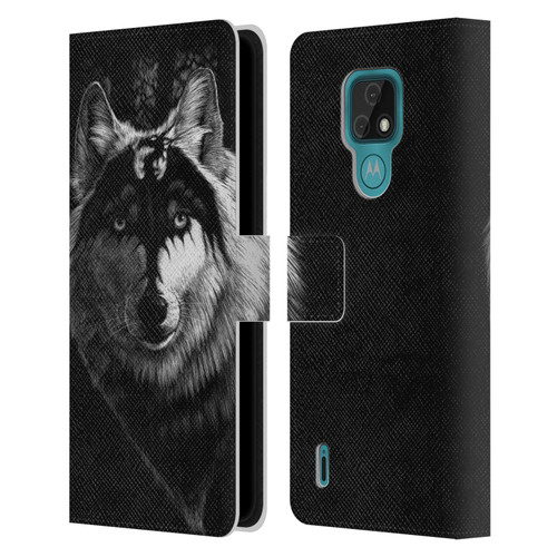 Stanley Morrison Black And White Gray Wolf With Dragon Marking Leather Book Wallet Case Cover For Motorola Moto E7