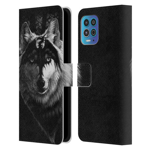 Stanley Morrison Black And White Gray Wolf With Dragon Marking Leather Book Wallet Case Cover For Motorola Moto G100