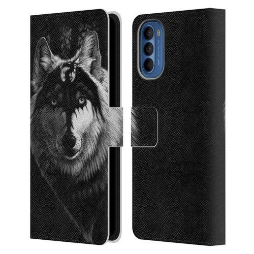 Stanley Morrison Black And White Gray Wolf With Dragon Marking Leather Book Wallet Case Cover For Motorola Moto G41
