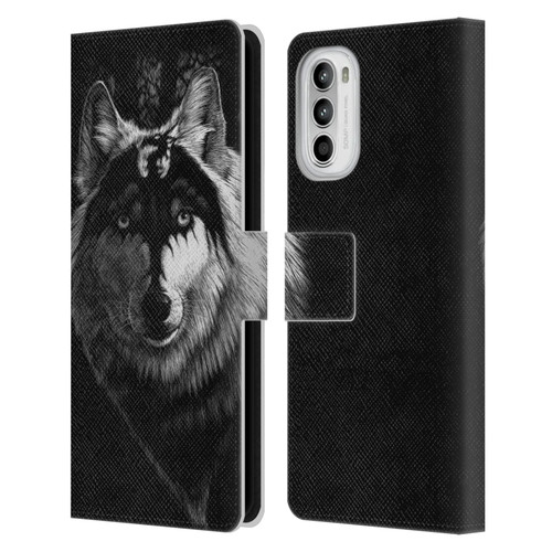Stanley Morrison Black And White Gray Wolf With Dragon Marking Leather Book Wallet Case Cover For Motorola Moto G52