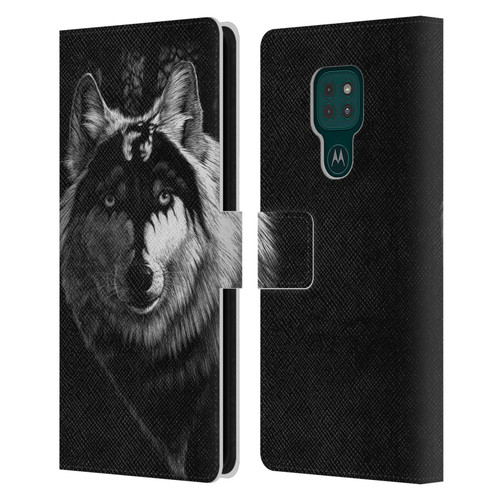 Stanley Morrison Black And White Gray Wolf With Dragon Marking Leather Book Wallet Case Cover For Motorola Moto G9 Play