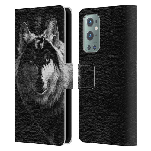 Stanley Morrison Black And White Gray Wolf With Dragon Marking Leather Book Wallet Case Cover For OnePlus 9