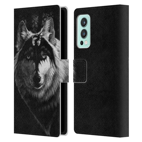 Stanley Morrison Black And White Gray Wolf With Dragon Marking Leather Book Wallet Case Cover For OnePlus Nord 2 5G