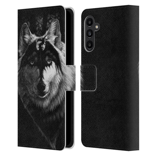 Stanley Morrison Black And White Gray Wolf With Dragon Marking Leather Book Wallet Case Cover For Samsung Galaxy A13 5G (2021)