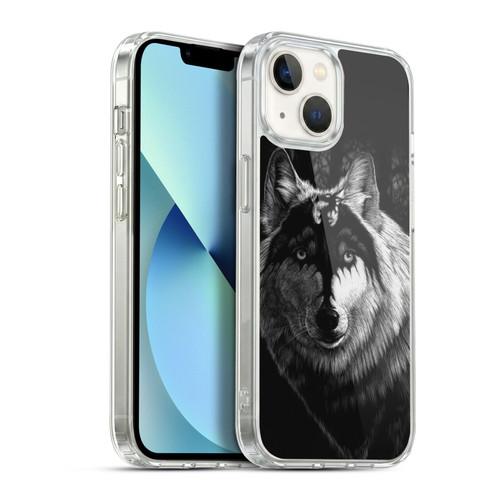 Stanley Morrison Black And White Gray Wolf With Dragon Marking Soft Gel Case for Apple iPhone 13