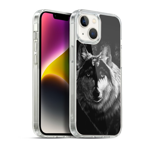 Stanley Morrison Black And White Gray Wolf With Dragon Marking Soft Gel Case for Apple iPhone 14