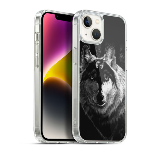 Stanley Morrison Black And White Gray Wolf With Dragon Marking Soft Gel Case for Apple iPhone 14 Plus & MagSafe