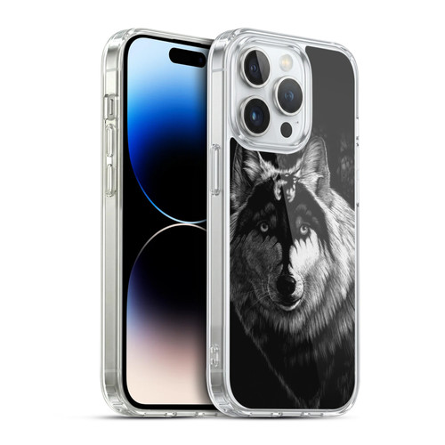 Stanley Morrison Black And White Gray Wolf With Dragon Marking Soft Gel Case for Apple iPhone 14 Pro & MagSafe