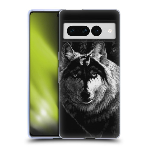 Stanley Morrison Black And White Gray Wolf With Dragon Marking Soft Gel Case for Google Pixel 7 Pro