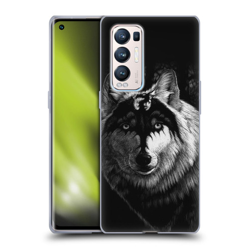 Stanley Morrison Black And White Gray Wolf With Dragon Marking Soft Gel Case for OPPO Find X3 Neo / Reno5 Pro+ 5G