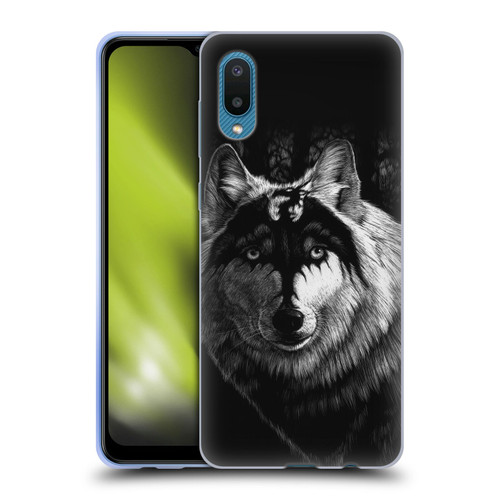 Stanley Morrison Black And White Gray Wolf With Dragon Marking Soft Gel Case for Samsung Galaxy A02/M02 (2021)