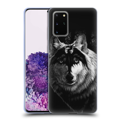 Stanley Morrison Black And White Gray Wolf With Dragon Marking Soft Gel Case for Samsung Galaxy S20+ / S20+ 5G