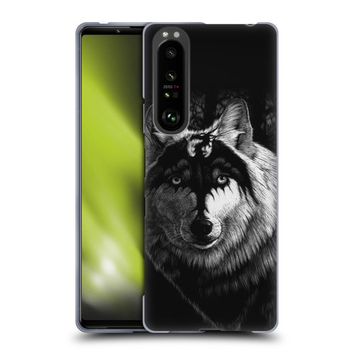 Stanley Morrison Black And White Gray Wolf With Dragon Marking Soft Gel Case for Sony Xperia 1 III