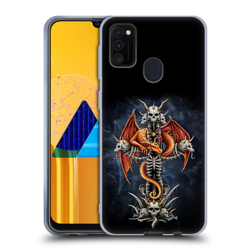 Sarah Richter Fantasy Creatures Red Dragon Guarding Bone Cross Soft Gel Case for Samsung Galaxy M30s (2019)/M21 (2020)