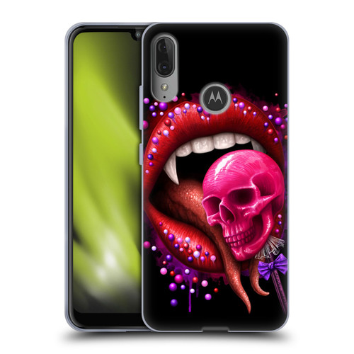 Sarah Richter Skulls Red Vampire Candy Lips Soft Gel Case for Motorola Moto E6 Plus