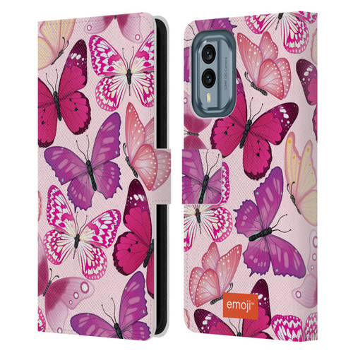 emoji® Butterflies Pink And Purple Leather Book Wallet Case Cover For Nokia X30