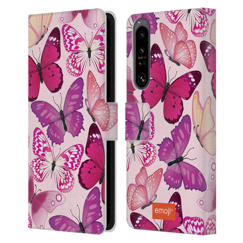 emoji® Butterflies Pink And Purple Leather Book Wallet Case Cover For Sony Xperia 1 IV