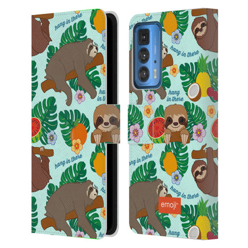 emoji® Sloth Tropical Leather Book Wallet Case Cover For Motorola Edge (2022)
