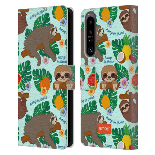 emoji® Sloth Tropical Leather Book Wallet Case Cover For Sony Xperia 1 IV