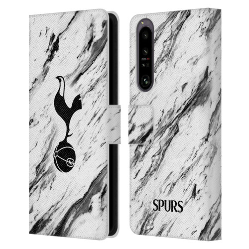 Tottenham Hotspur F.C. Badge Black And White Marble Leather Book Wallet Case Cover For Sony Xperia 1 IV