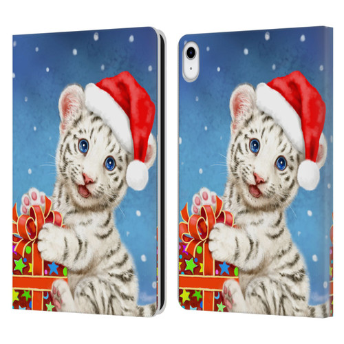 Kayomi Harai Animals And Fantasy White Tiger Christmas Gift Leather Book Wallet Case Cover For Apple iPad 10.9 (2022)