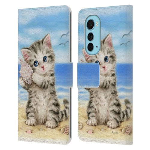 Kayomi Harai Animals And Fantasy Seashell Kitten At Beach Leather Book Wallet Case Cover For Motorola Edge (2022)