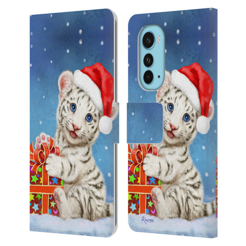 Kayomi Harai Animals And Fantasy White Tiger Christmas Gift Leather Book Wallet Case Cover For Motorola Edge (2022)