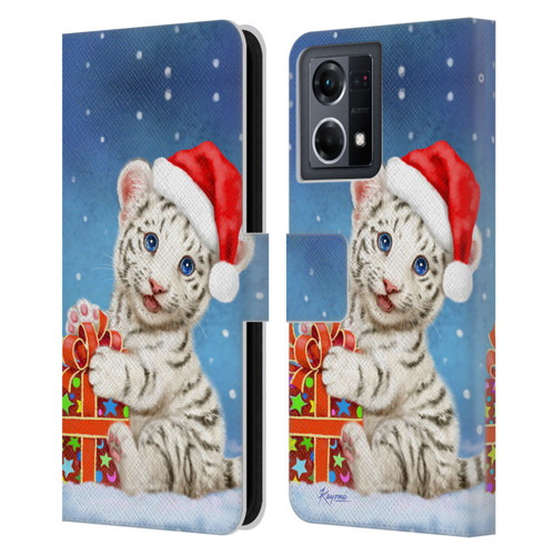 Kayomi Harai Animals And Fantasy White Tiger Christmas Gift Leather Book Wallet Case Cover For OPPO Reno8 4G