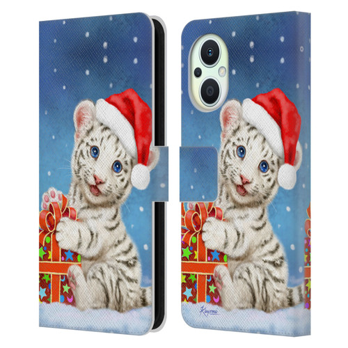 Kayomi Harai Animals And Fantasy White Tiger Christmas Gift Leather Book Wallet Case Cover For OPPO Reno8 Lite