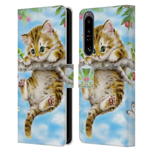 Kayomi Harai Animals And Fantasy Cherry Tree Kitten Leather Book Wallet Case Cover For Sony Xperia 1 IV