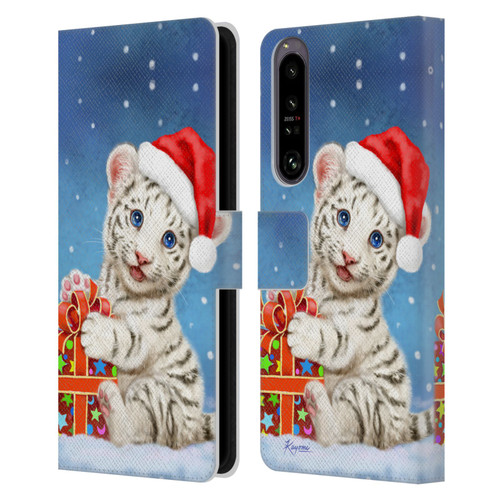 Kayomi Harai Animals And Fantasy White Tiger Christmas Gift Leather Book Wallet Case Cover For Sony Xperia 1 IV